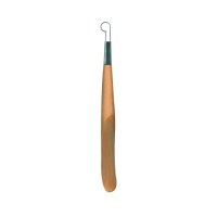 PF2401 modelling tool with a rounded metal ribbon tool on one end and a wooden nail-shaped curve on the other end